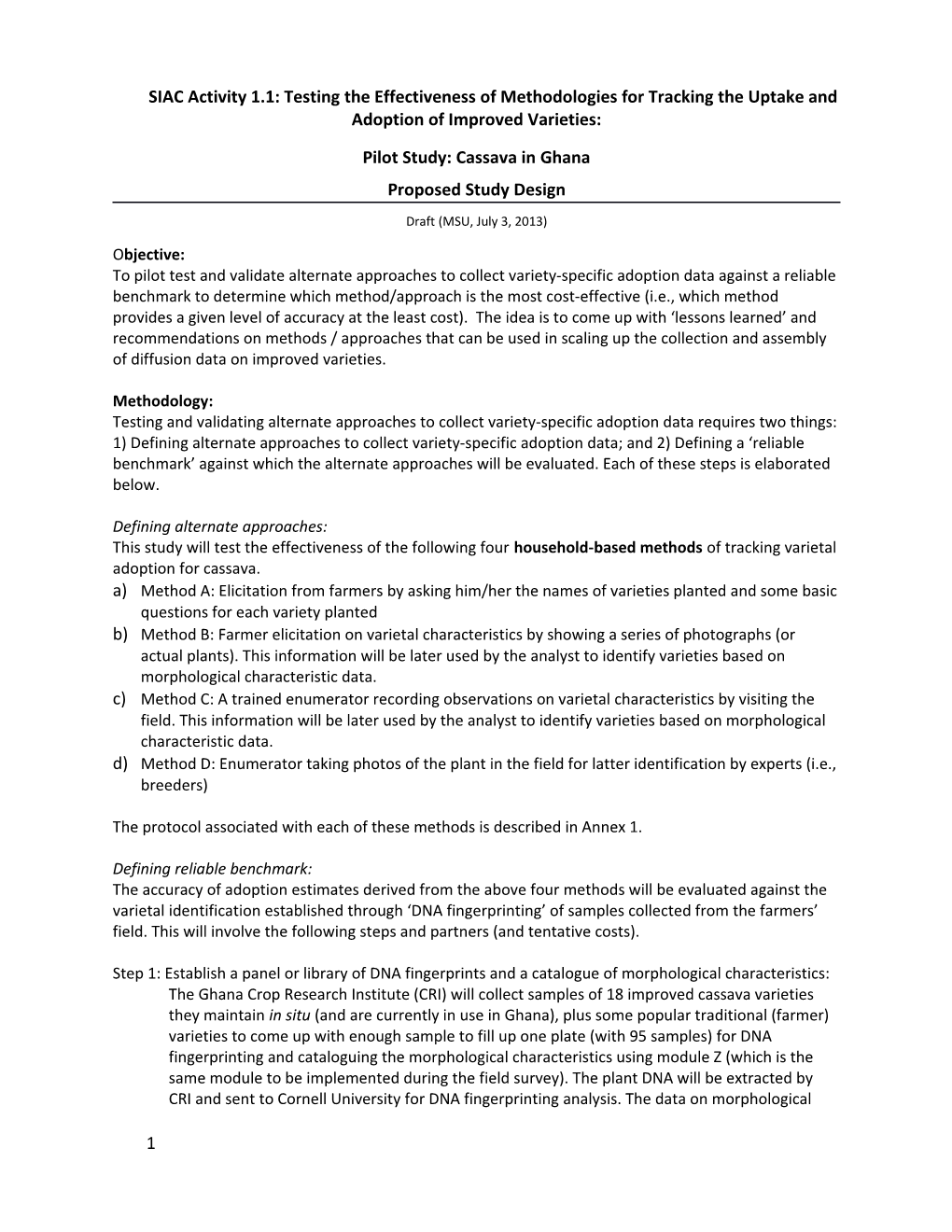 Pilot Study: Cassava in Ghana