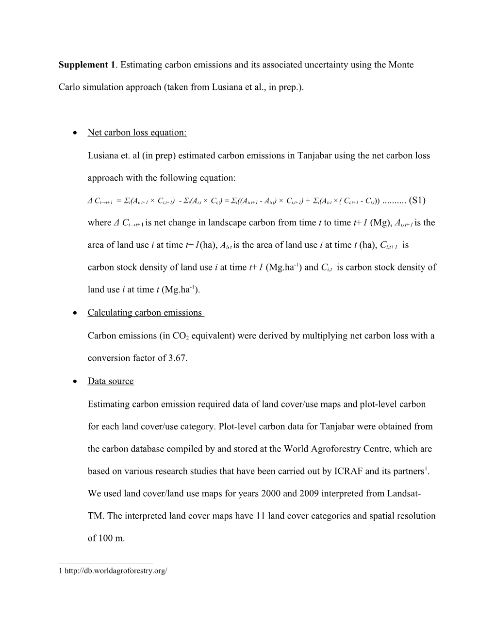 Supplement 1. Estimating Carbon Emissions and Its Associated Uncertainty Using the Monte