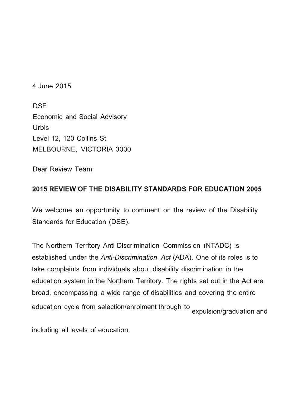 2015 Review of the Disability Standards for Education2005