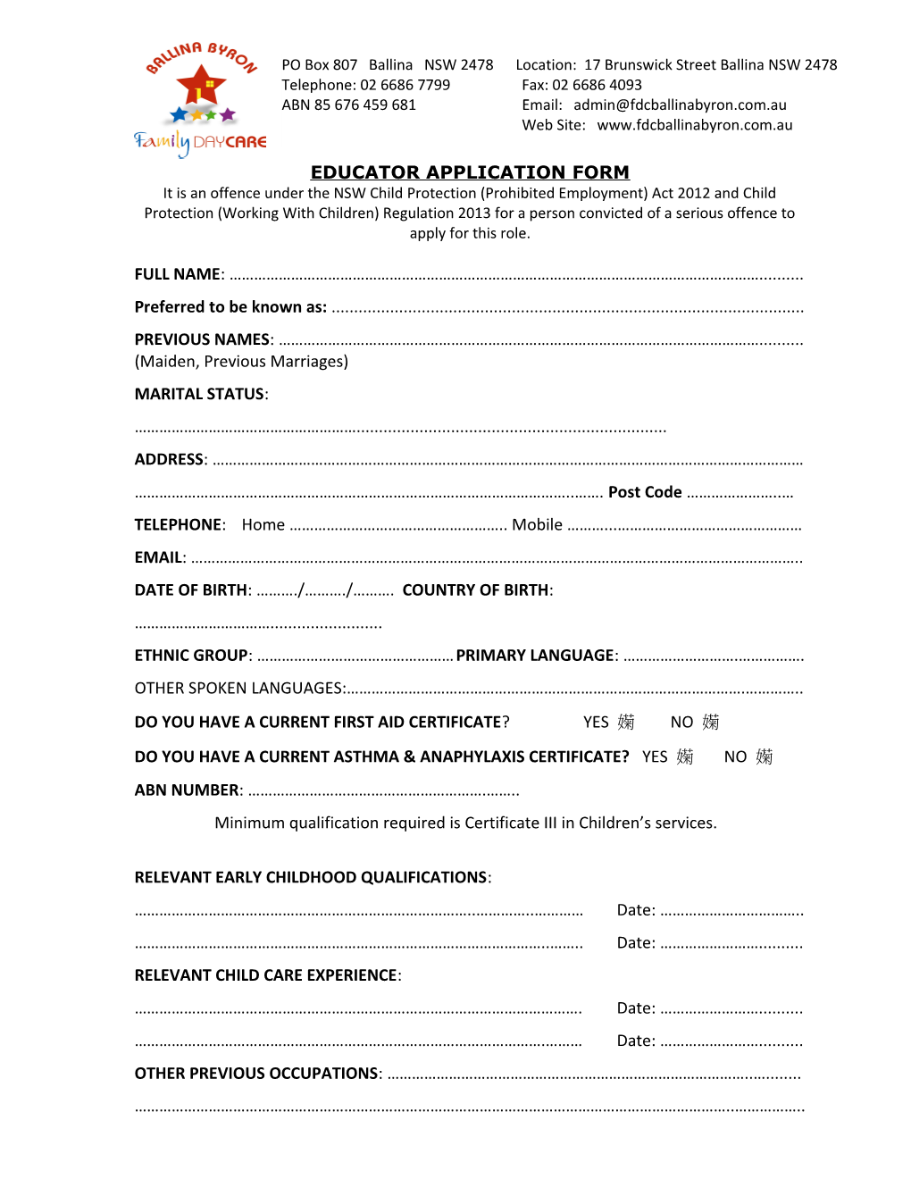 Educator Application Form