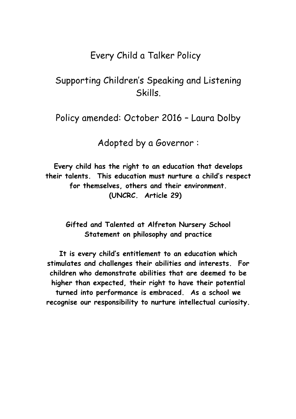 Every Child a Talker Policy