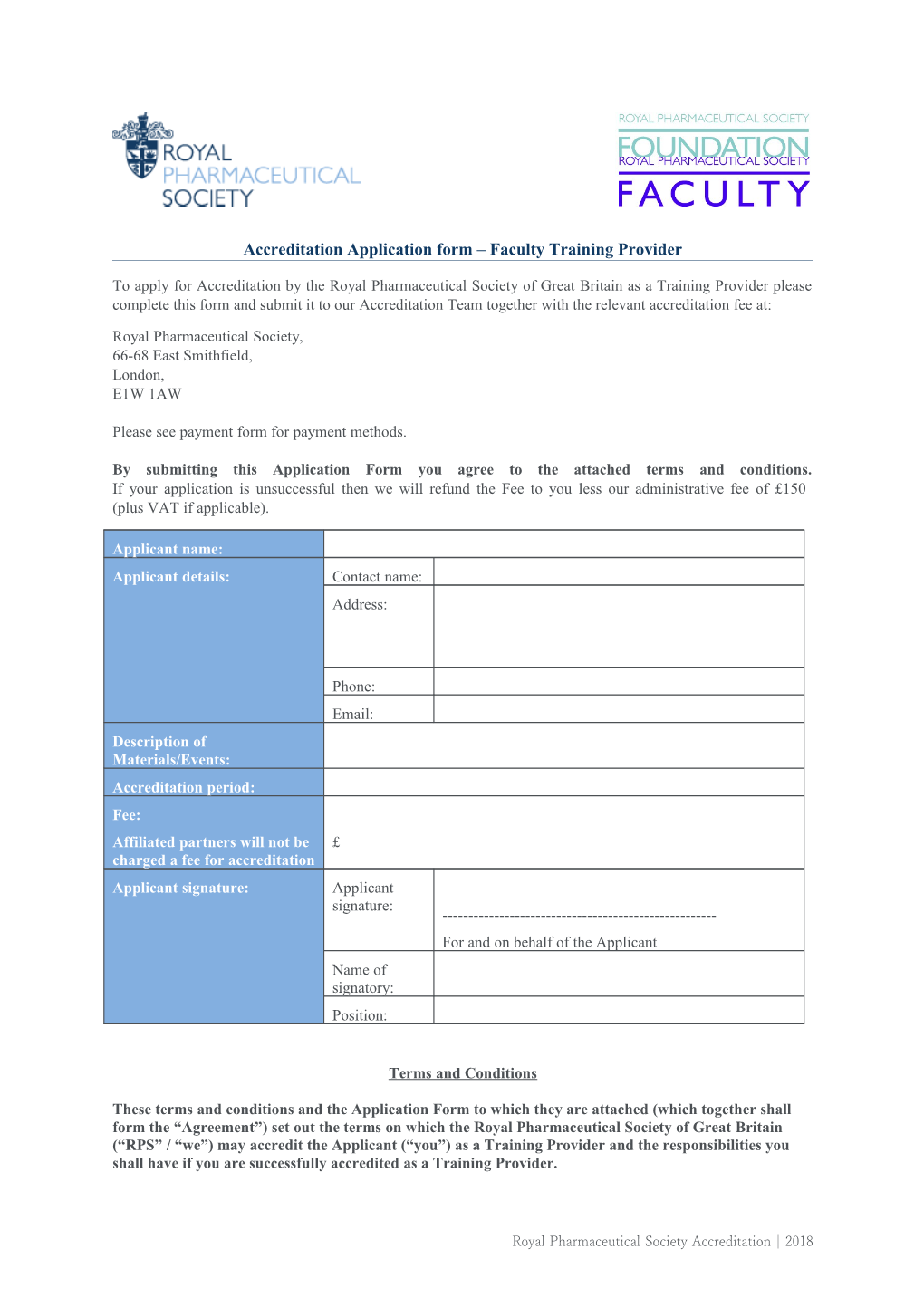 Accreditation Application Form Faculty Training Provider