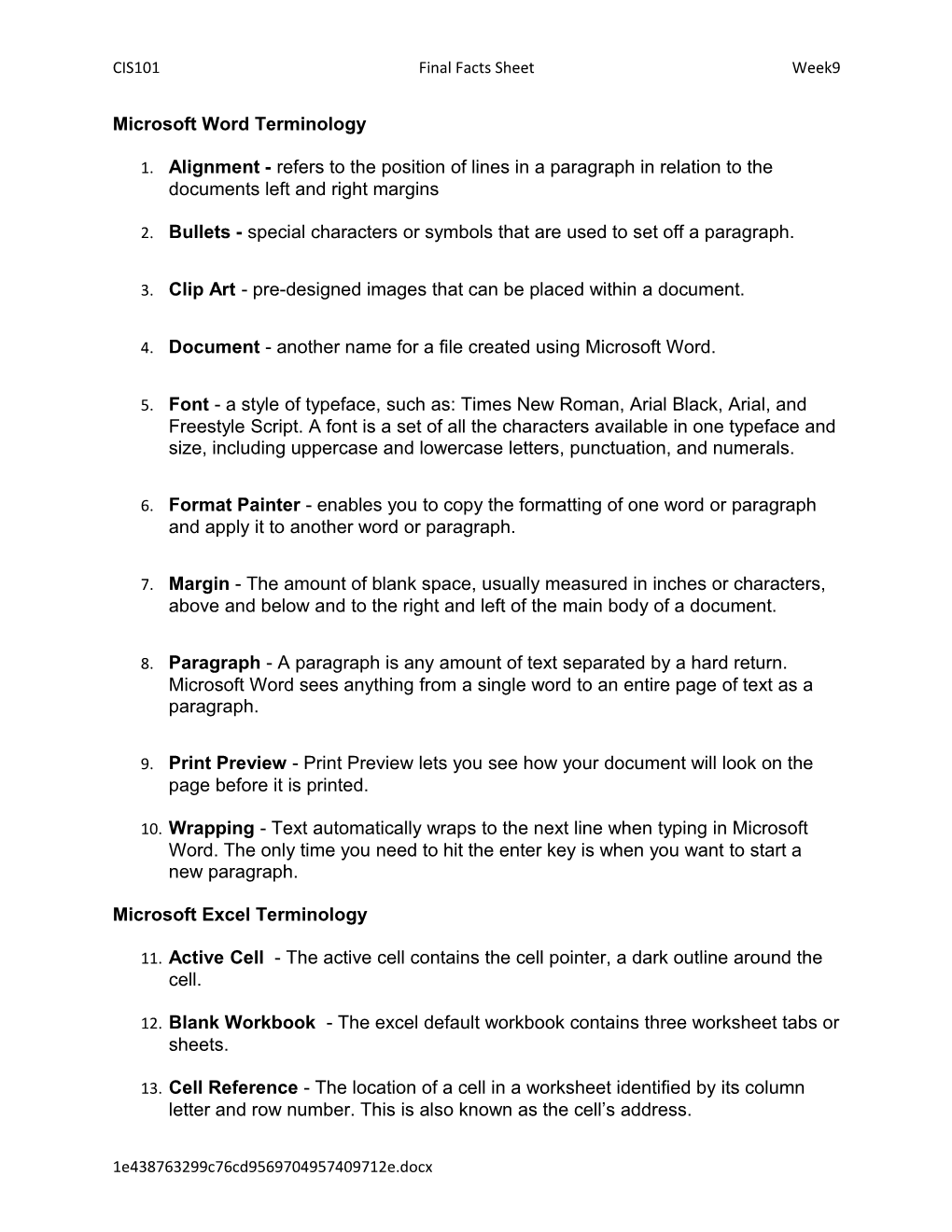 Microsoft Word Terminology