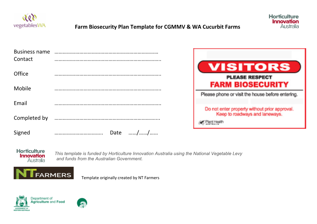 This Template Is Funded by Horticulture Innovation Australia Using the National Vegetable Levy