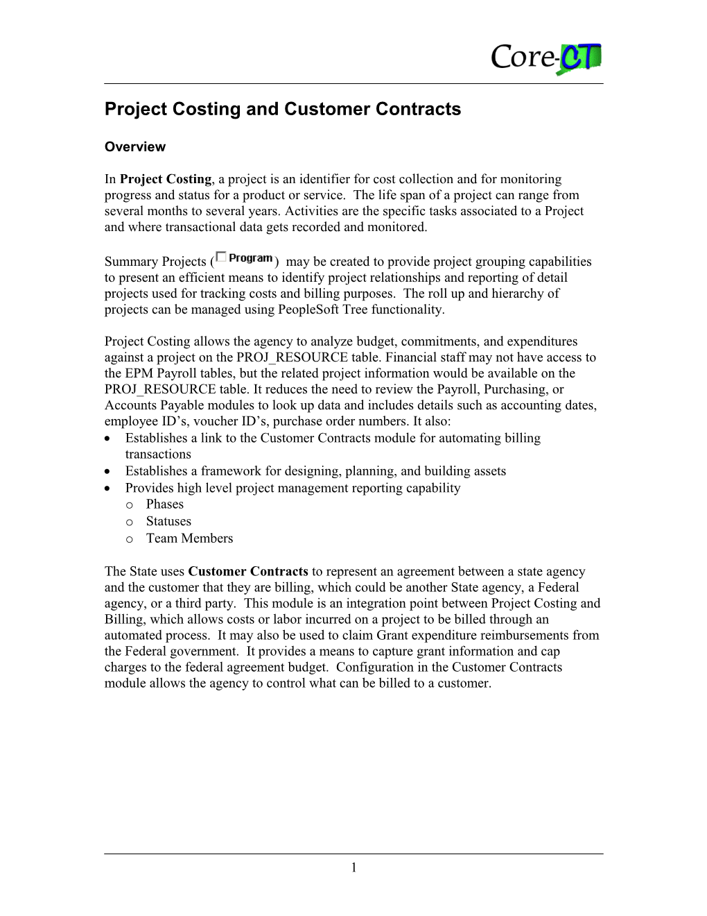 Project Costing and Customer Contracts