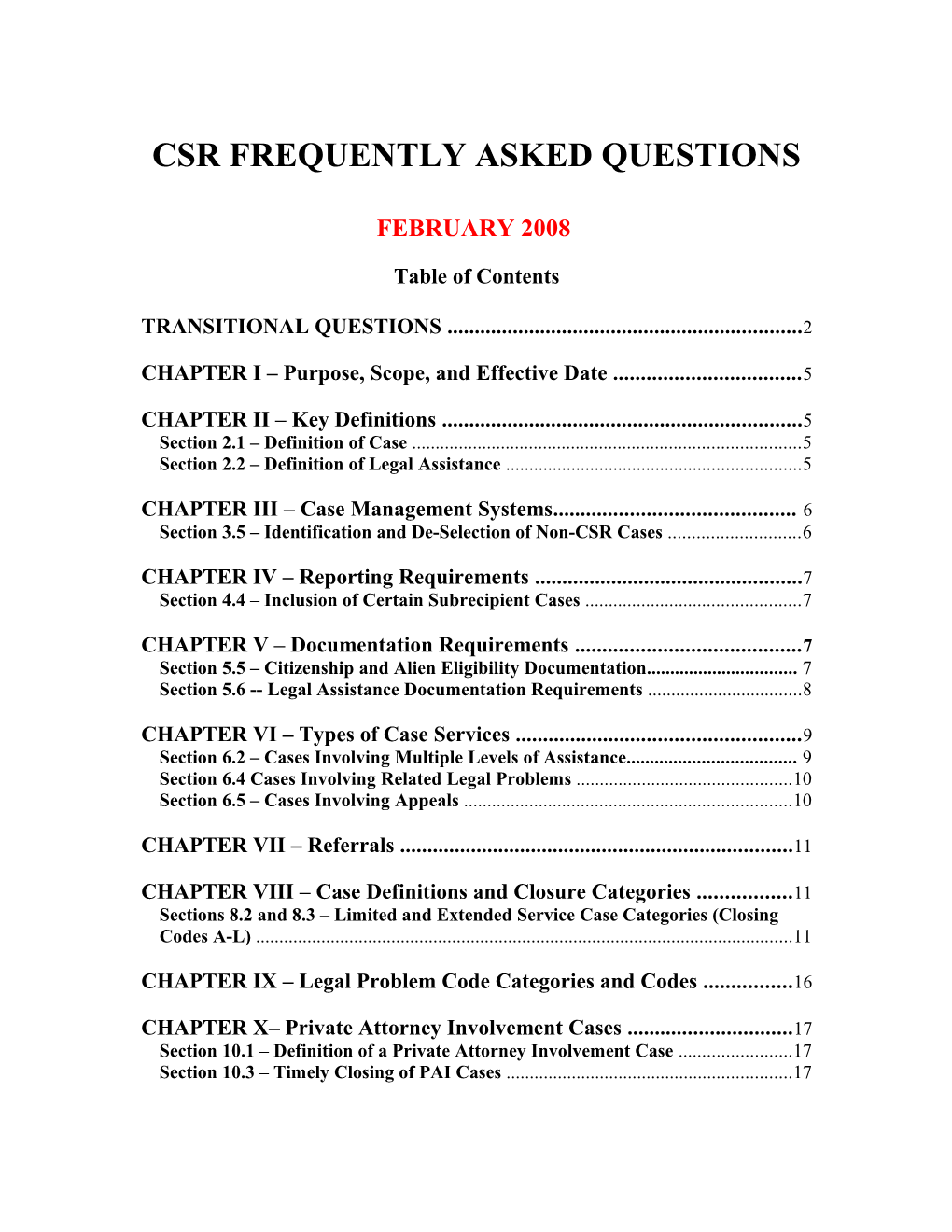 Compendium of Csr Answers As of 10-30-07