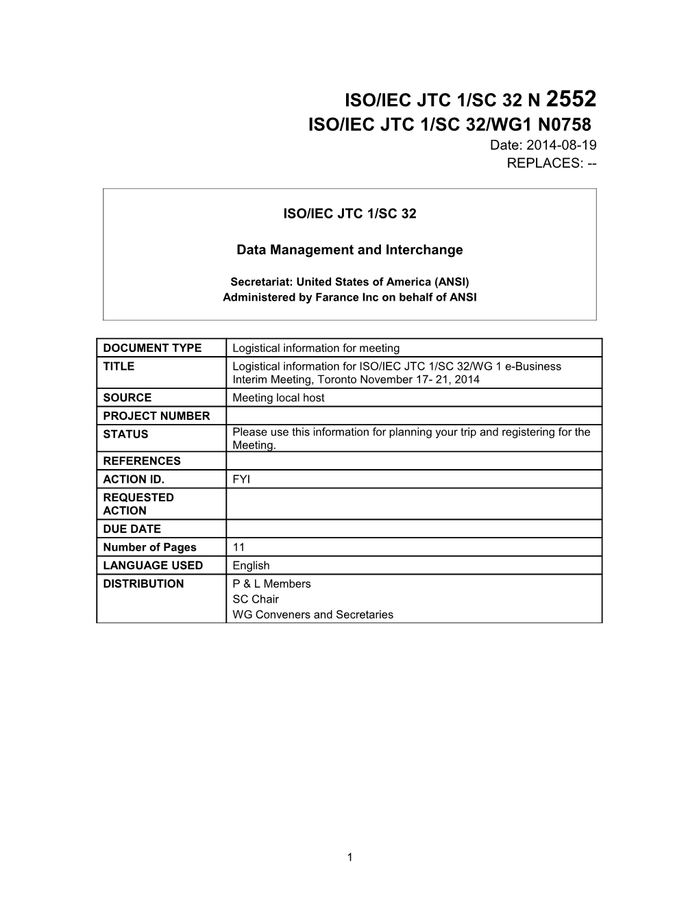 Iso/Iec Jtc 1/Sc 32 N