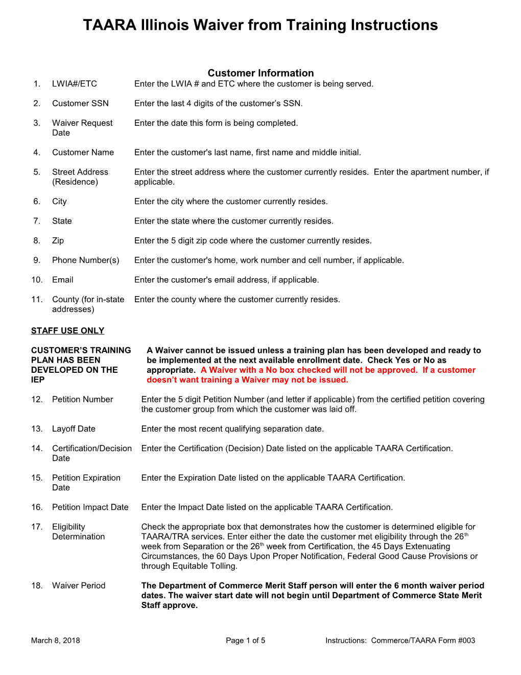 Form #003 2011 TAAEA Illinois Waiver from Training Instructions (MS Word) 1-06-12