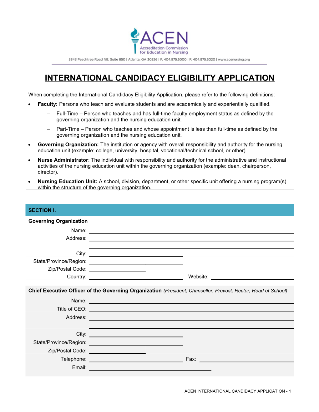 International Candidacy Eligibility Application