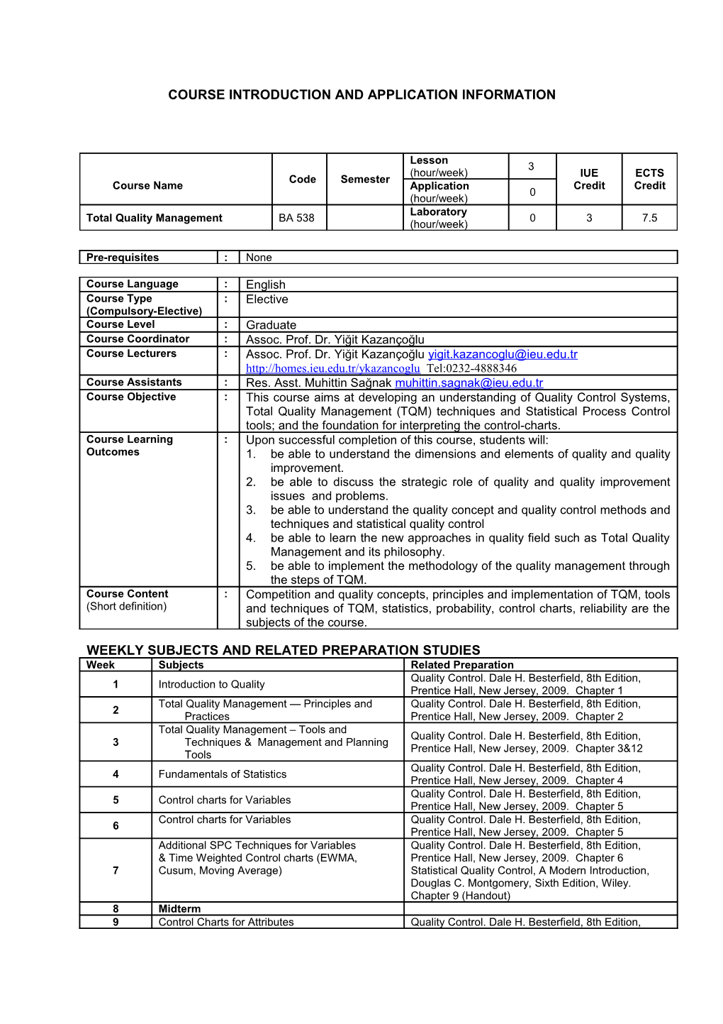 Course Introduction and Application Information