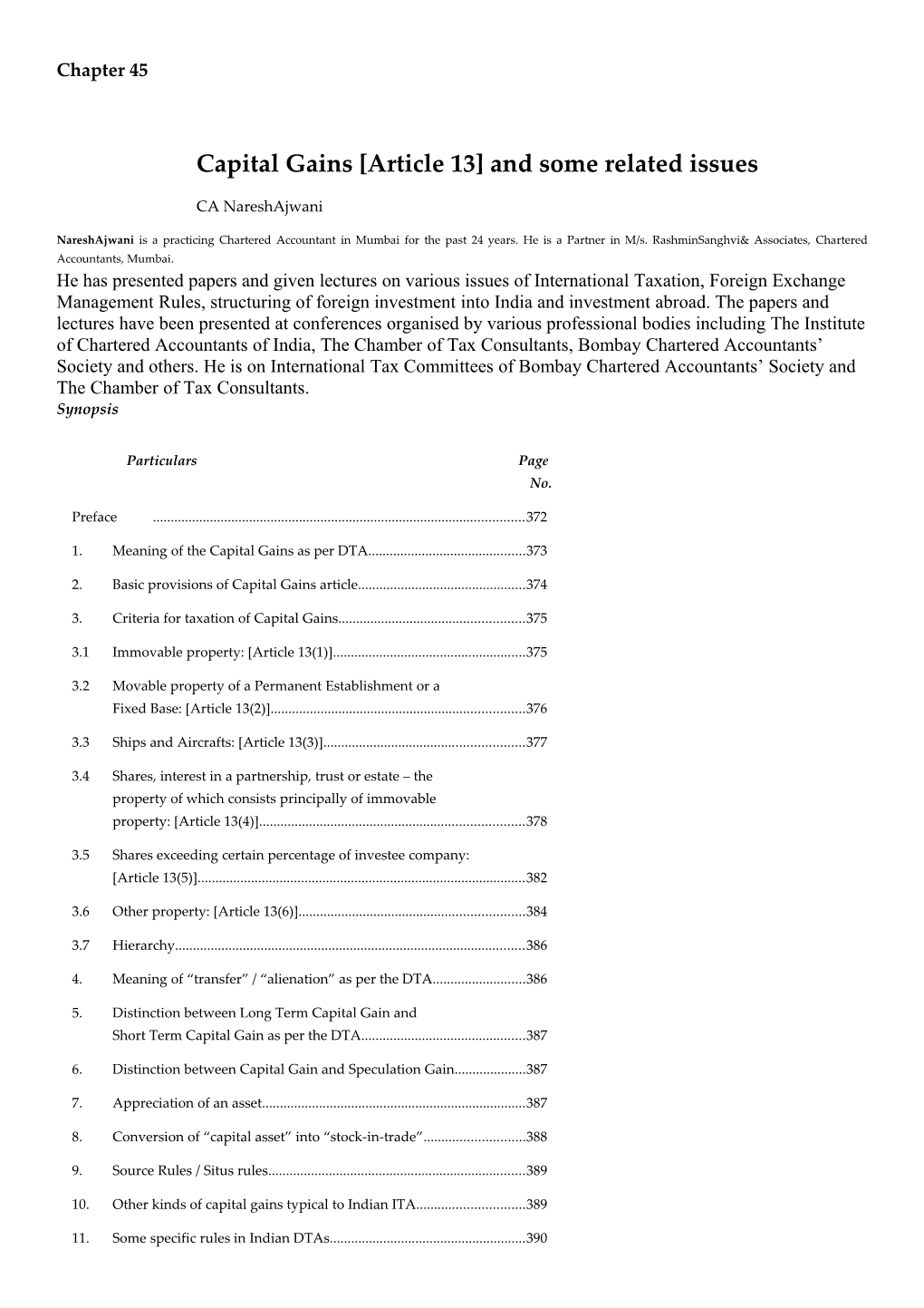 Capital Gains Article 13 and Some Related Issues