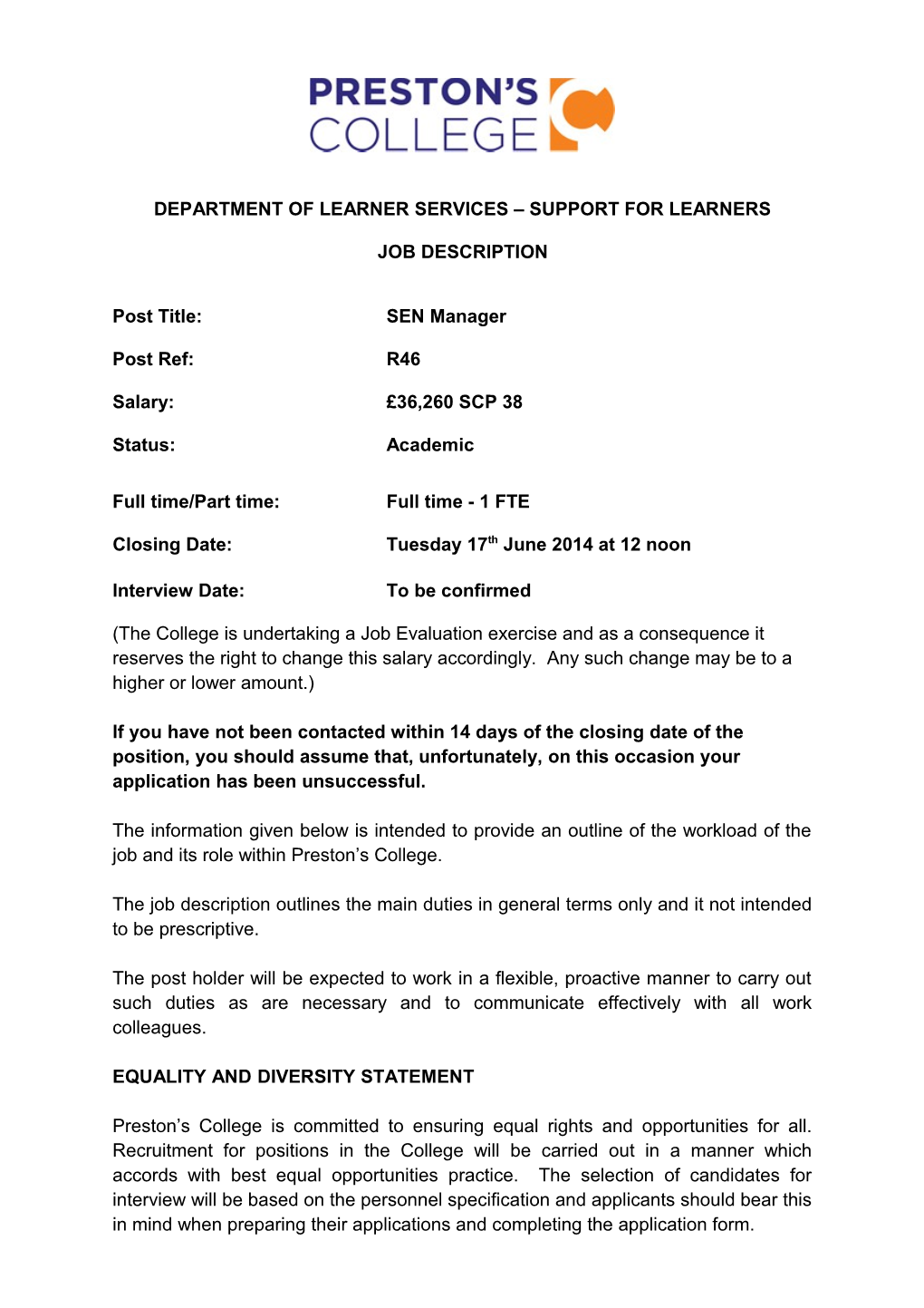 Department of Learner Services Support for Learners