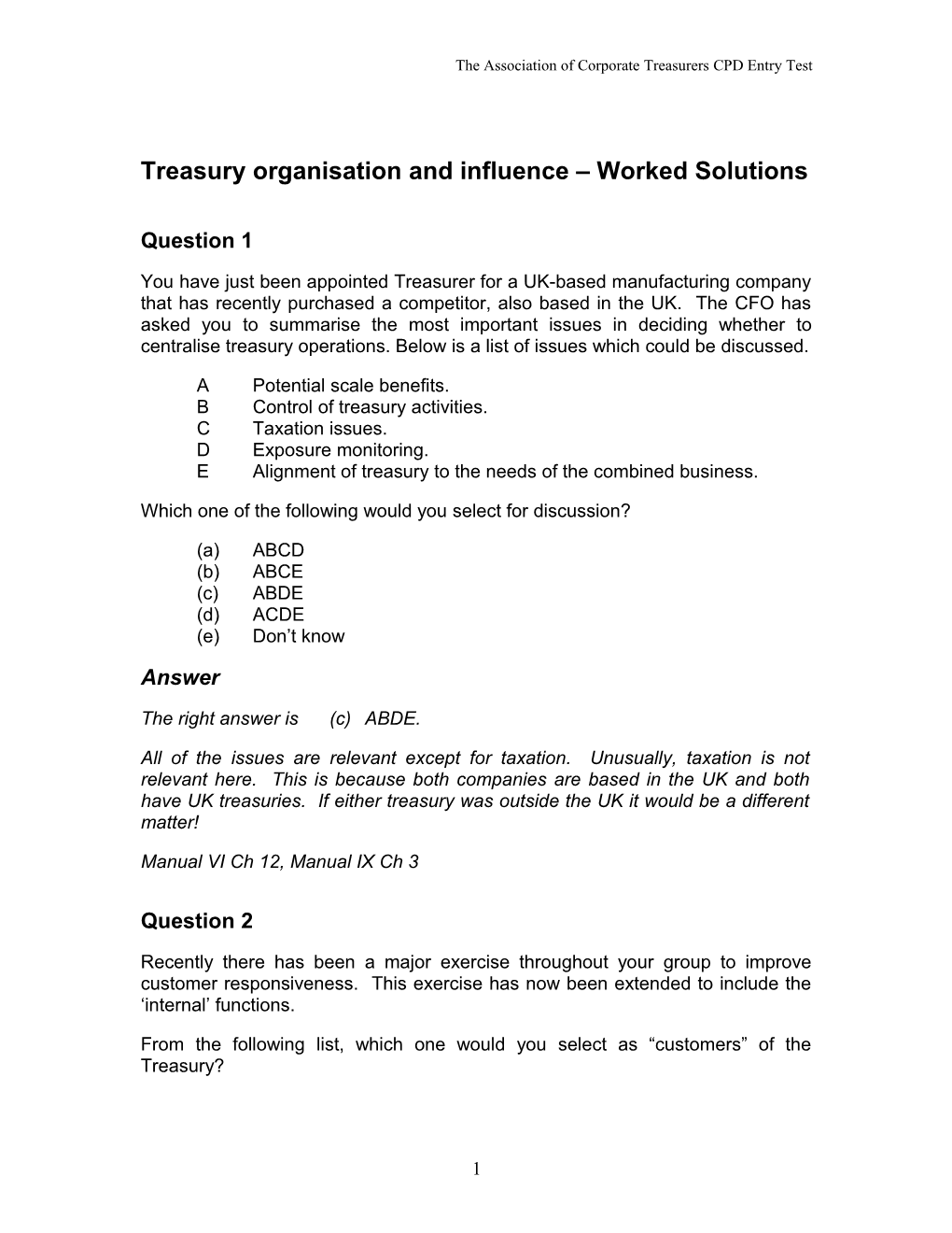 Treasury Organisation and Influence