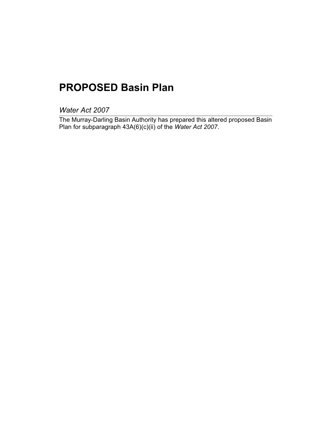 Proposed Basin Plan, August 2012