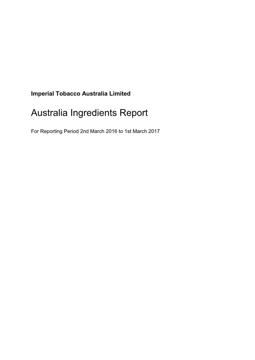 Australia Ingredients Report