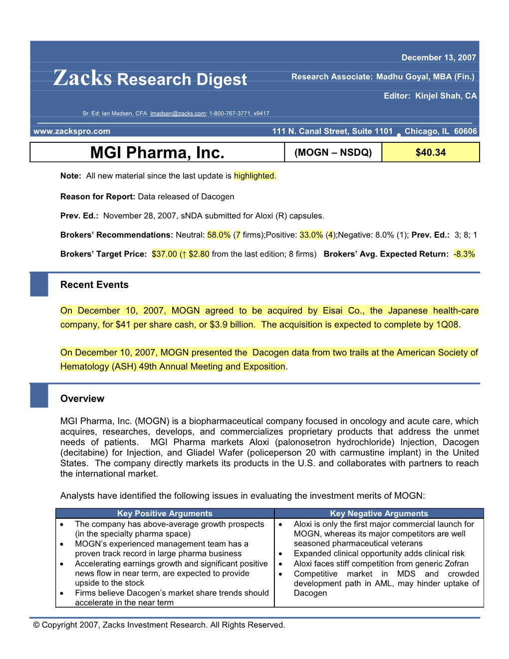 Research Associate: Madhu Goyal, MBA (Fin.)