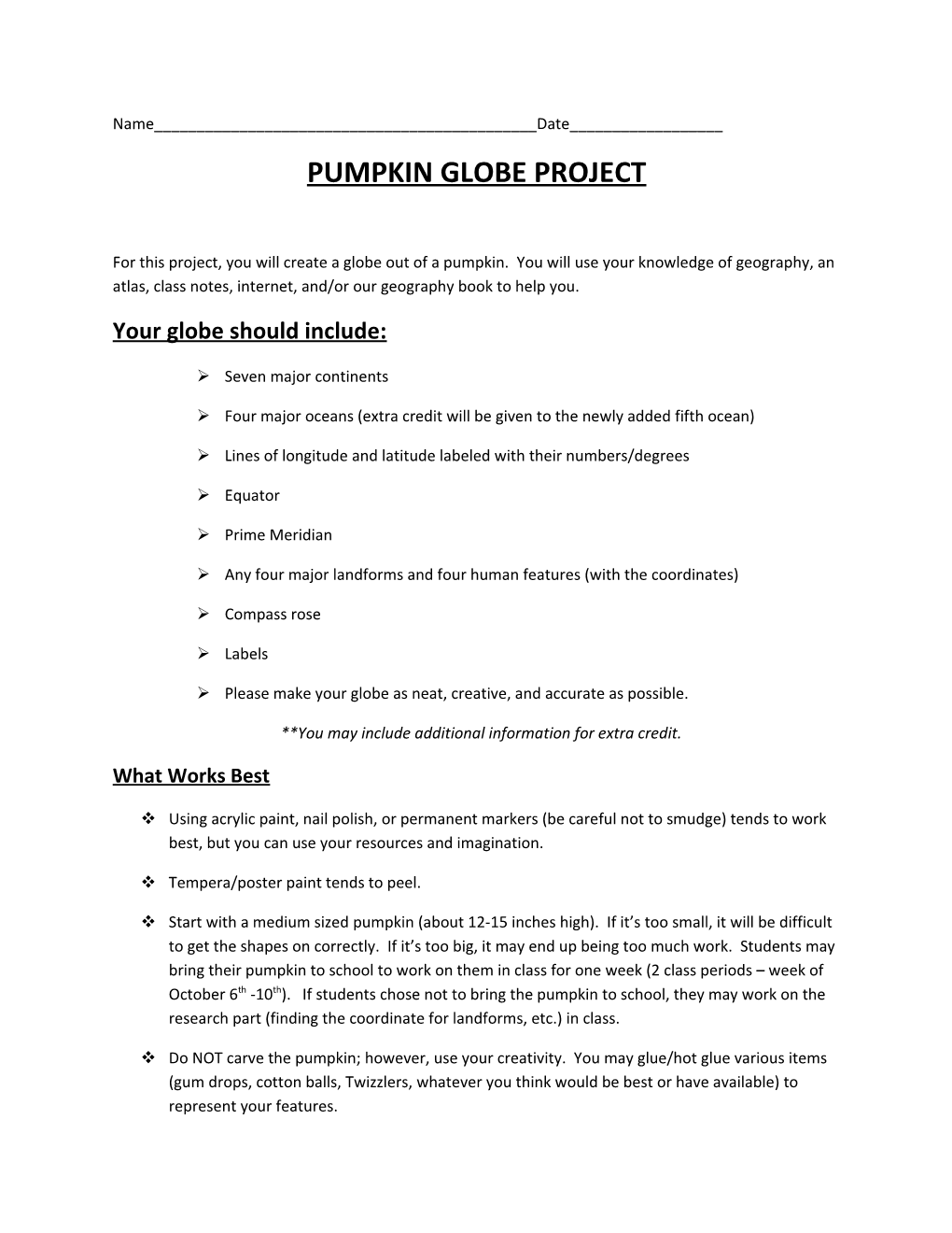 Pumpkin Globe Project