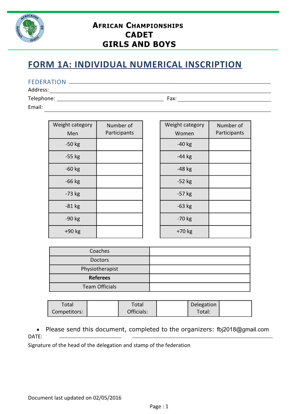 Form 1A: Individual Numerical Inscription