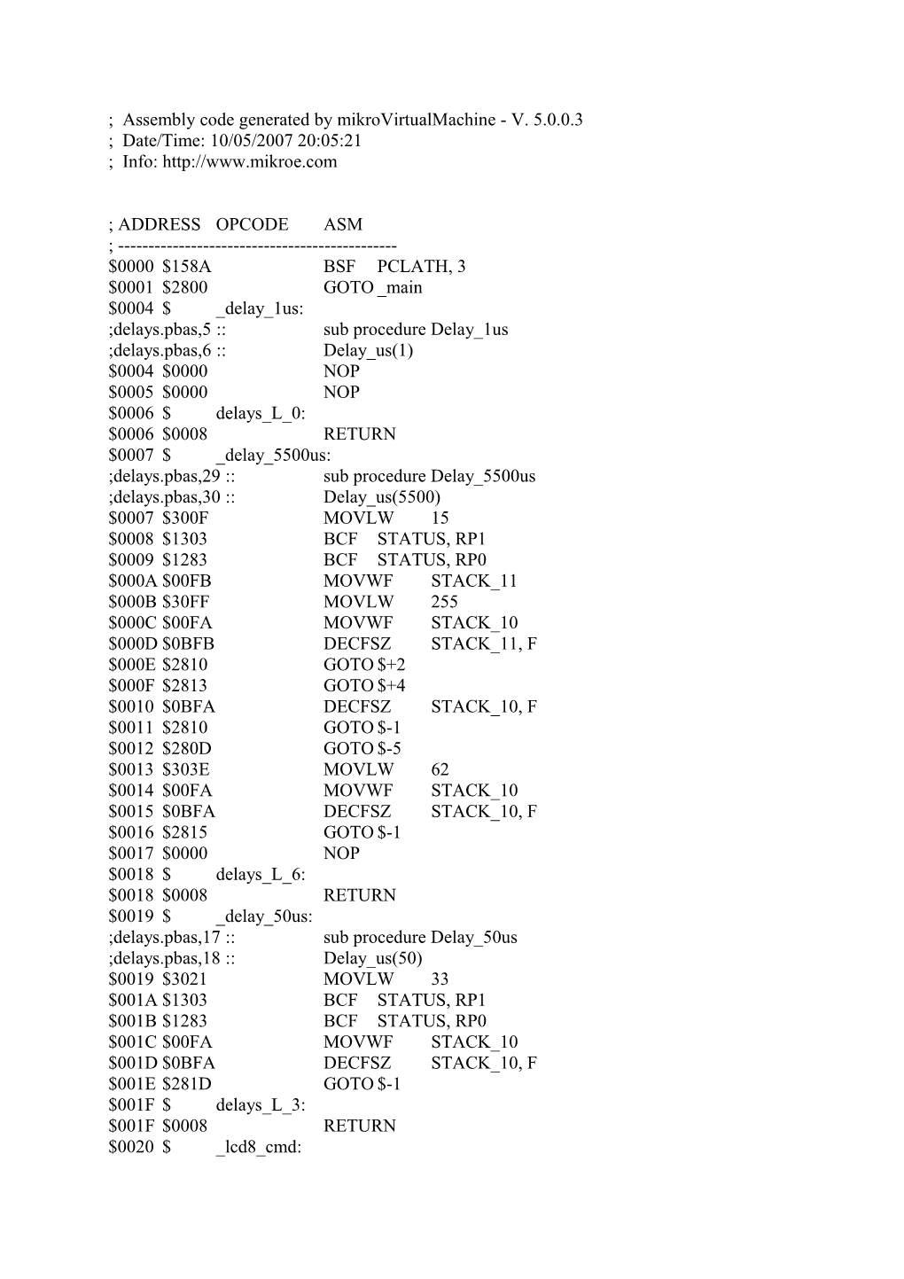 Assembly Code Generated by Mikrovirtualmachine - V