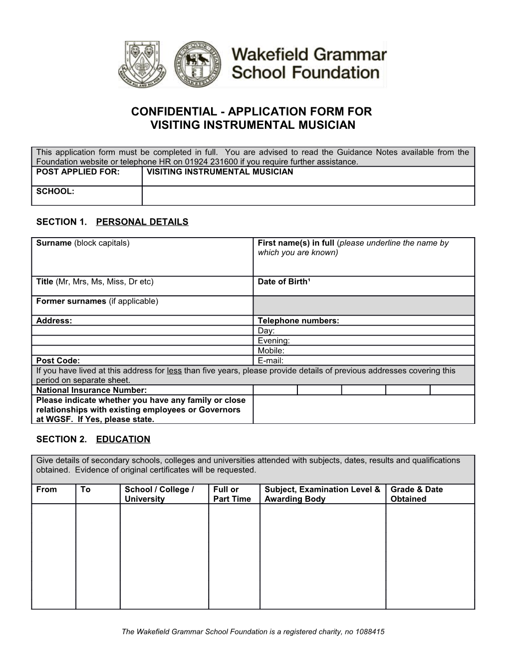 Confidential - Application Form For