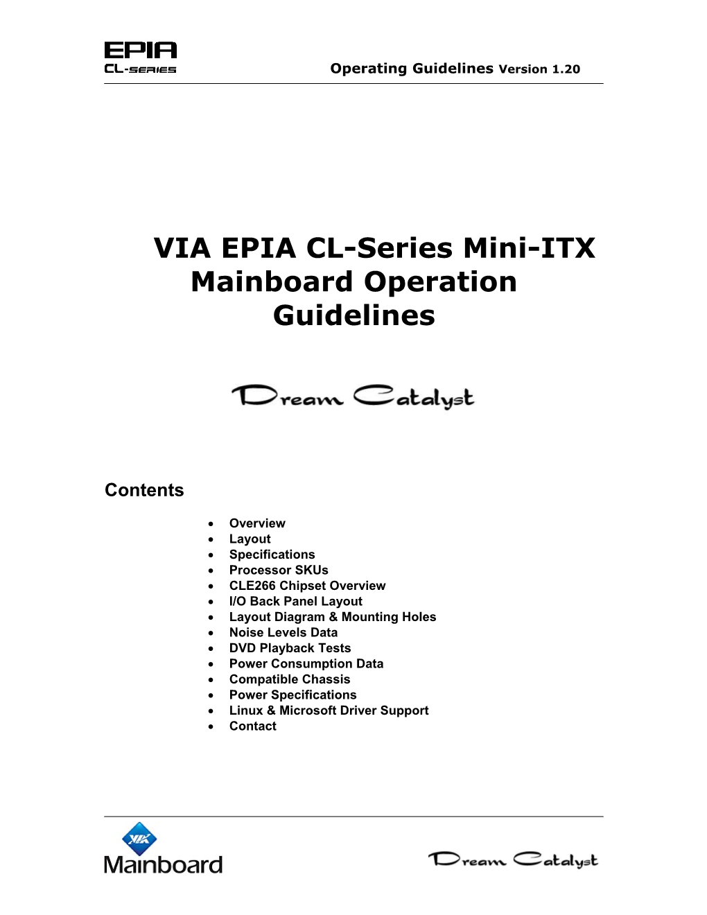 VIA EPIA CL-Series Mini-ITX Mainboard Operation Guidelines