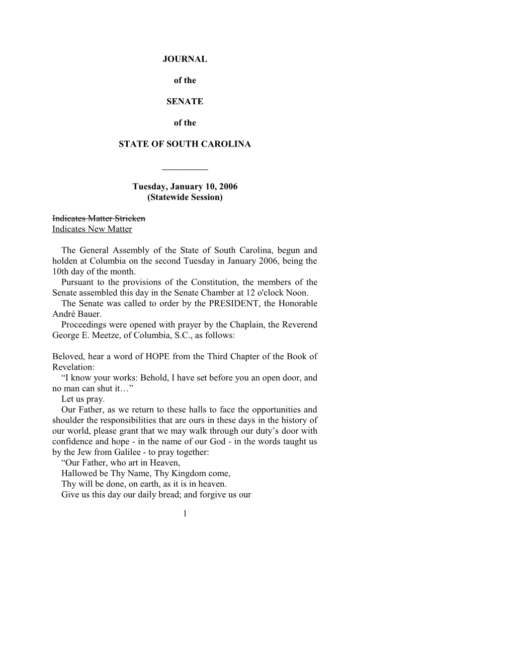 Senate Journal for Jan. 10, 2006 - South Carolina Legislature Online