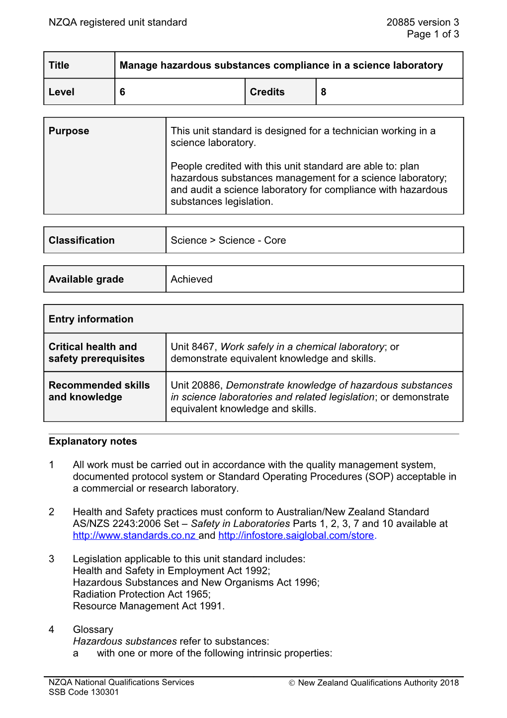 20885 Manage Hazardous Substances Compliance in a Science Laboratory