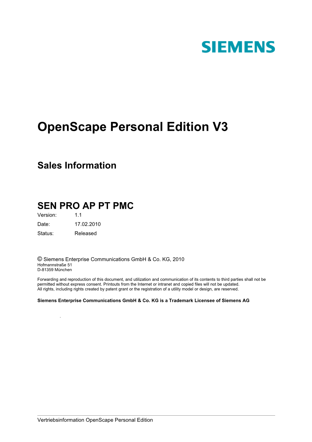 Openscape Personal Edition V3