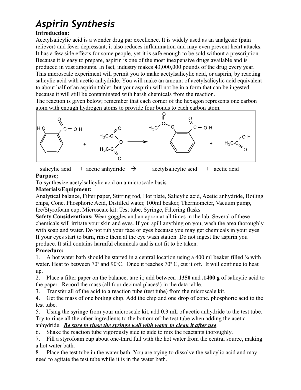 Synthesis of Acetylsalicylic Acid