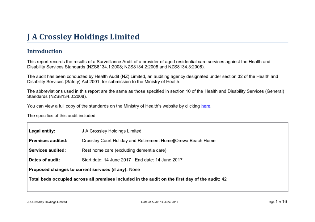 J a Crossley Holdings Limited