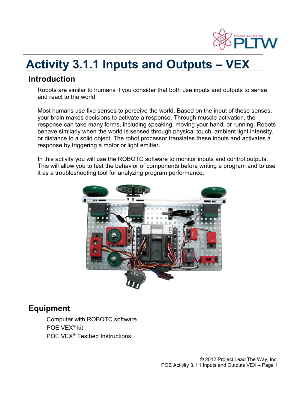 Activity 3.1.1 Inputs and Outputs VEX