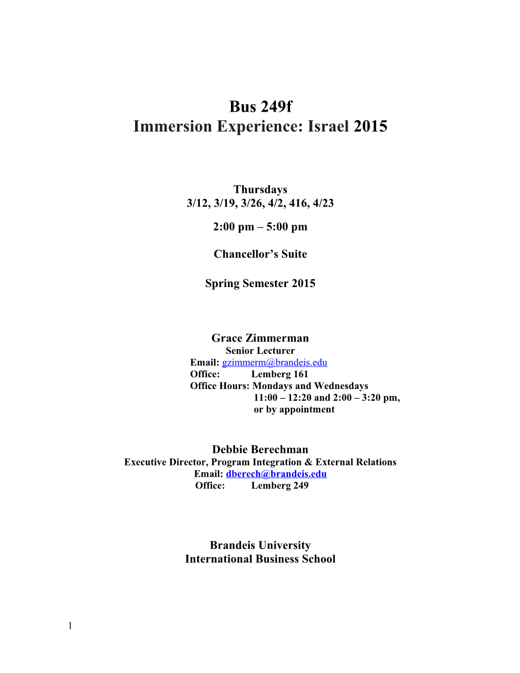 Immersion Experience: Israel2015