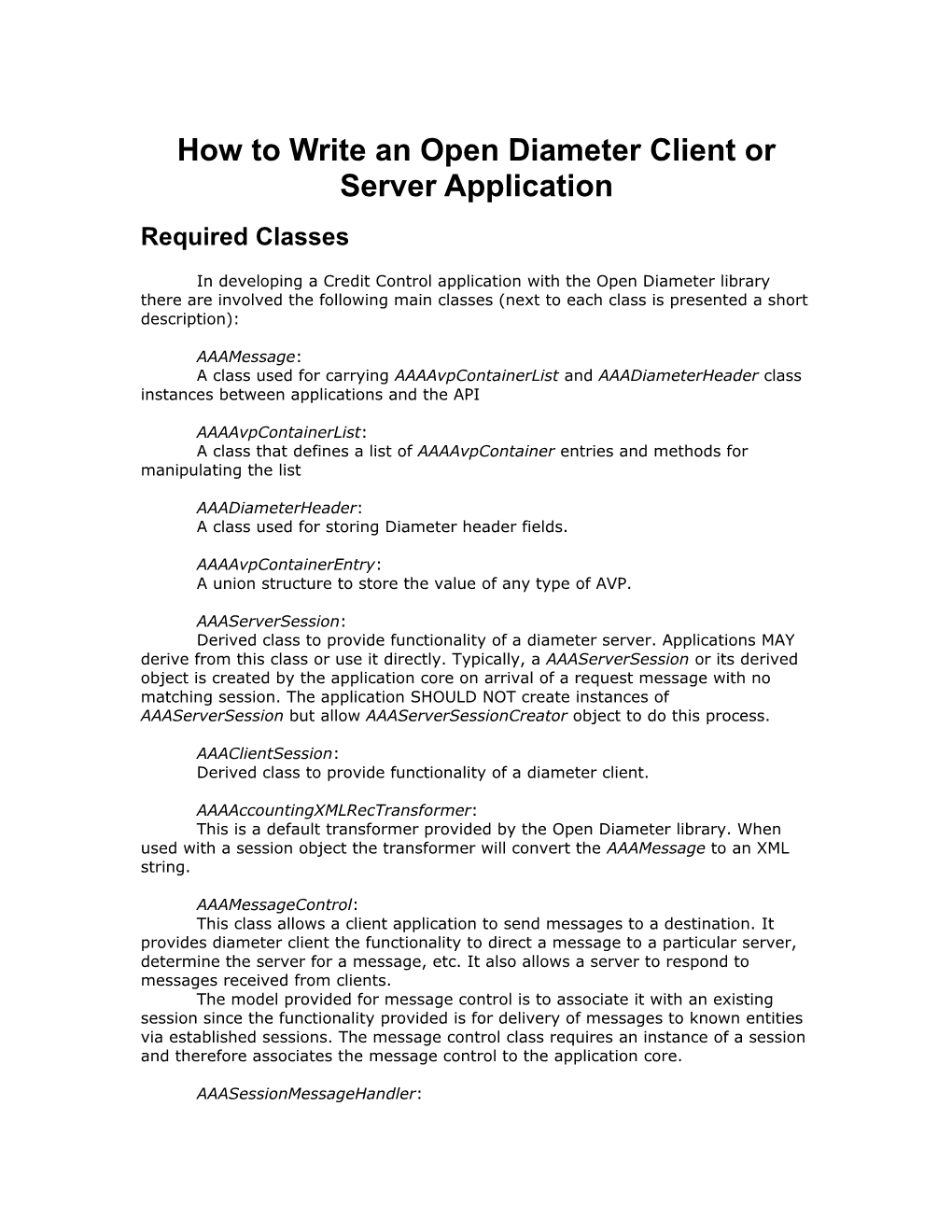 How to Write an Open Diameter Client Or Server Application