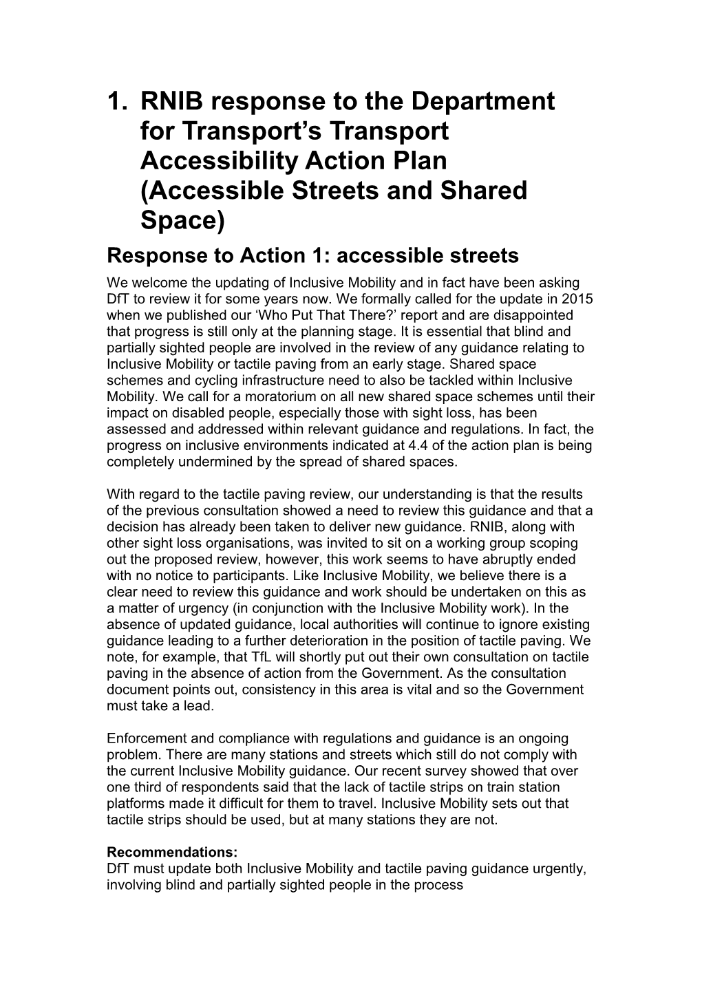 Response to Action 1:Accessible Streets