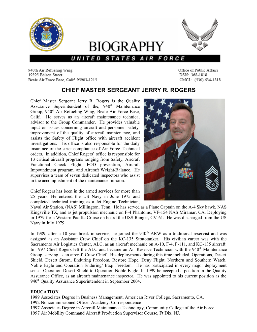Chief Master Sergeant Jerry R. Rogers