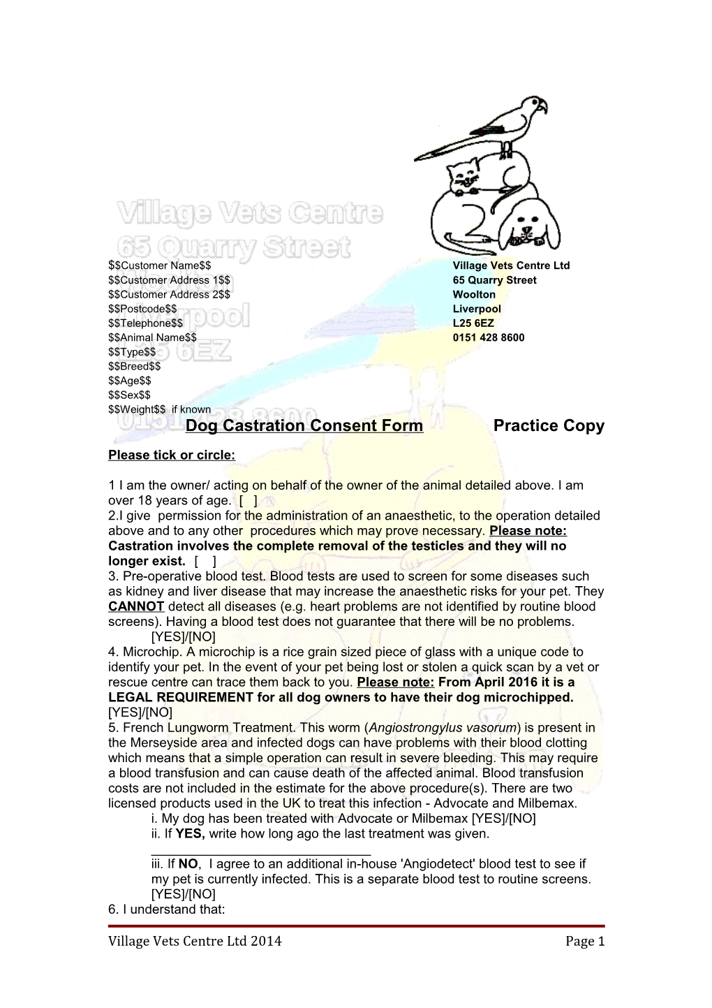 $$Customer Name$$ Village Vets Centre Ltd
