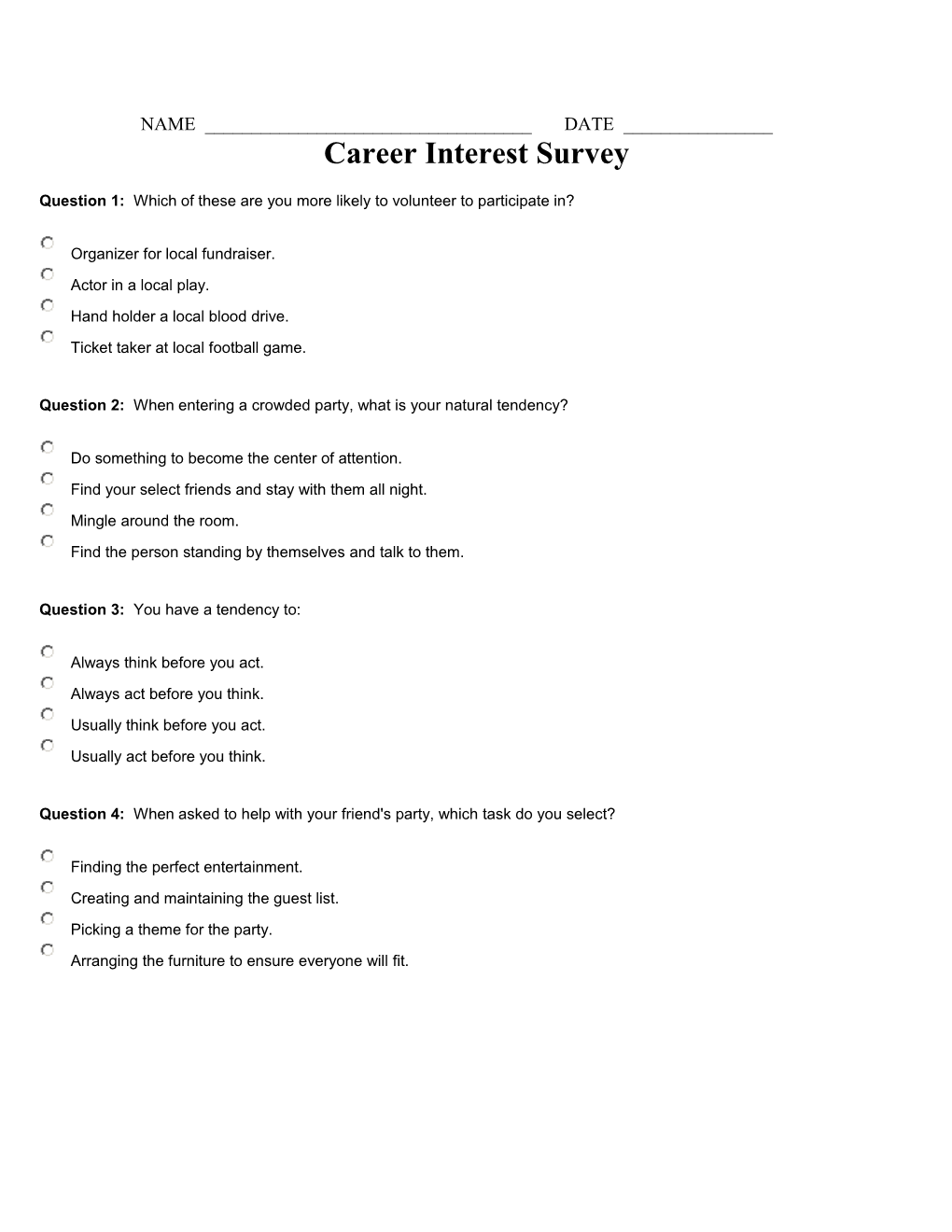 Career Interest Survey