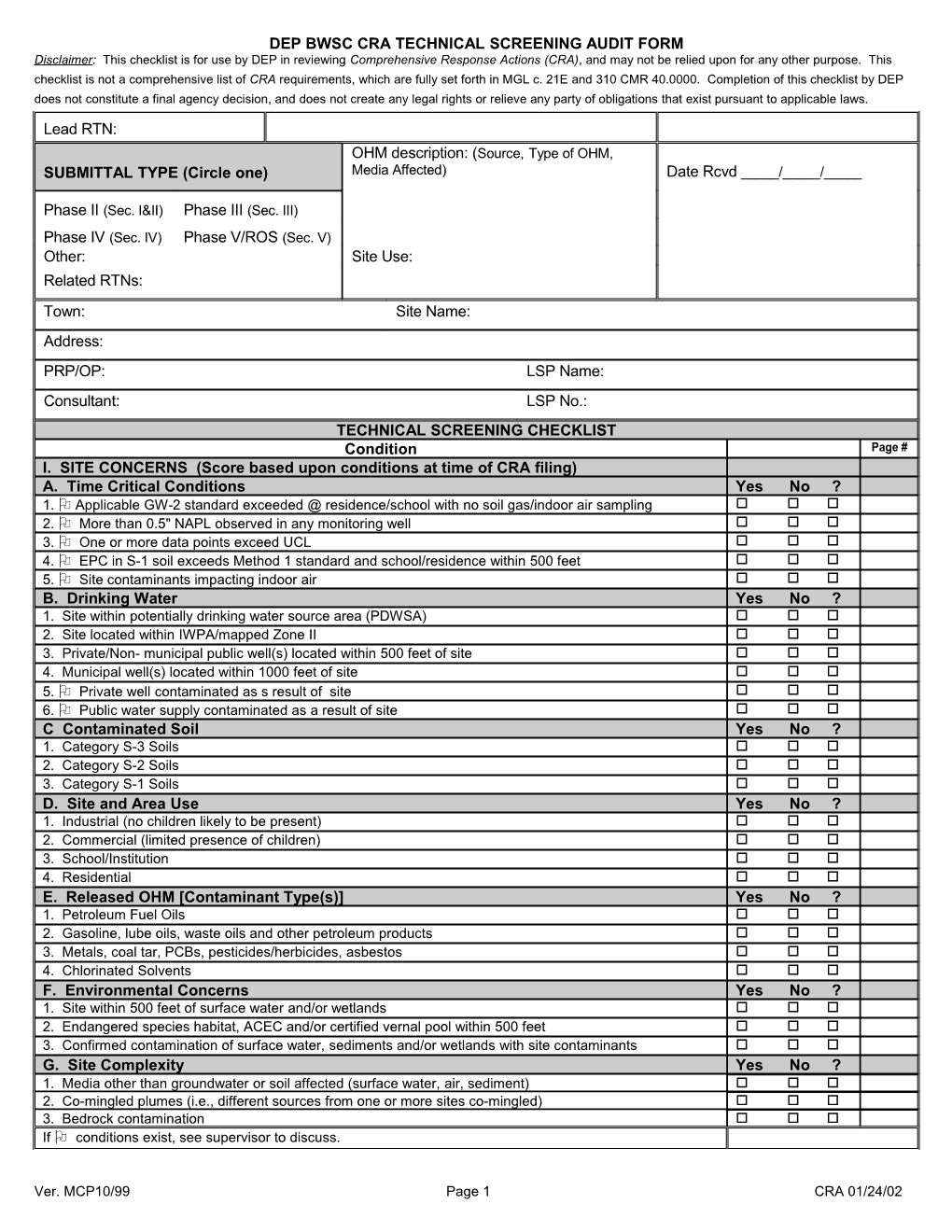 Dep Bwsc Rao Technical Screening Audit Form