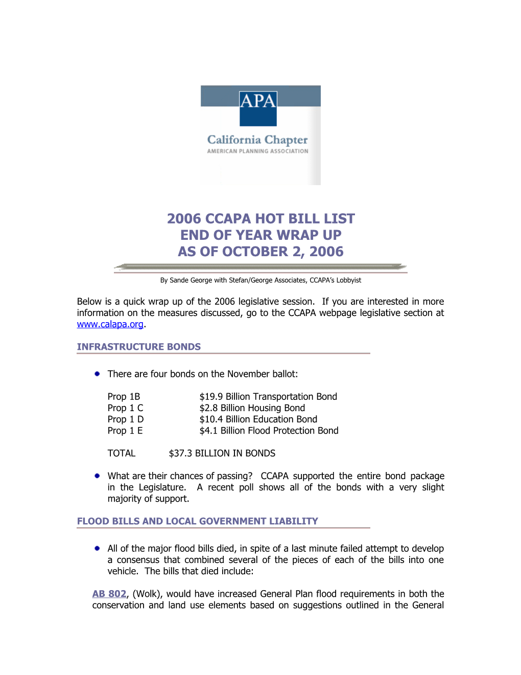 2006 Ccapa Hot Bill List