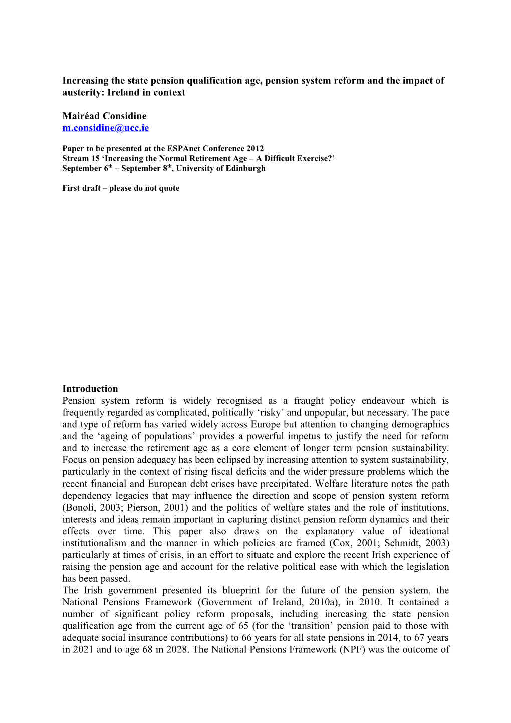 Paper to Be Presented at the Espanet Conference 2012