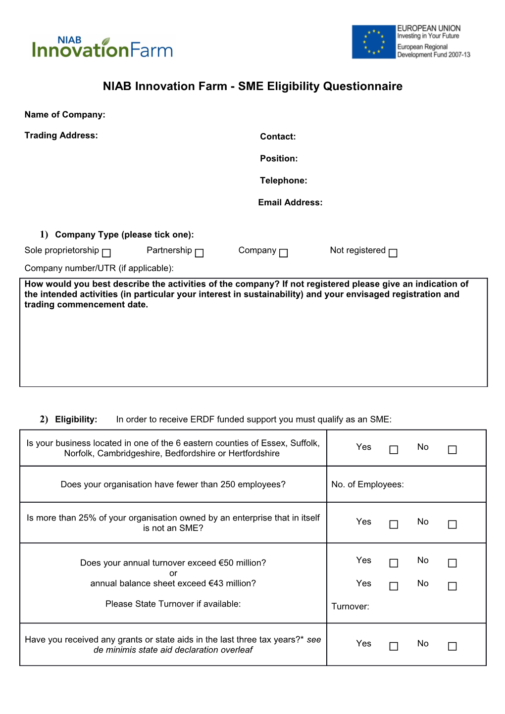 SME Eligibility Questionnaire