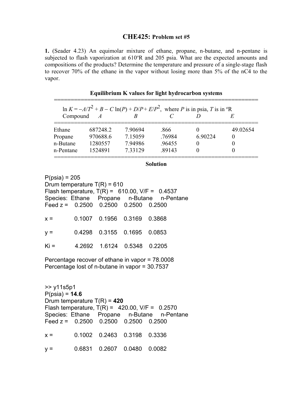 Equilibrium K Values for Light Hydrocarbon Systems