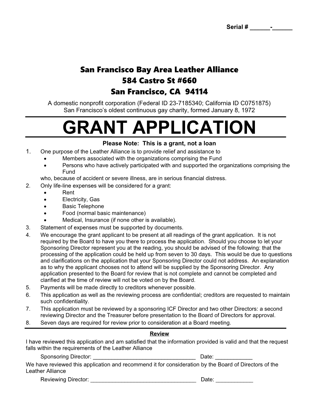 Leather Alliance Grant Application Page 1Serial # _____-____
