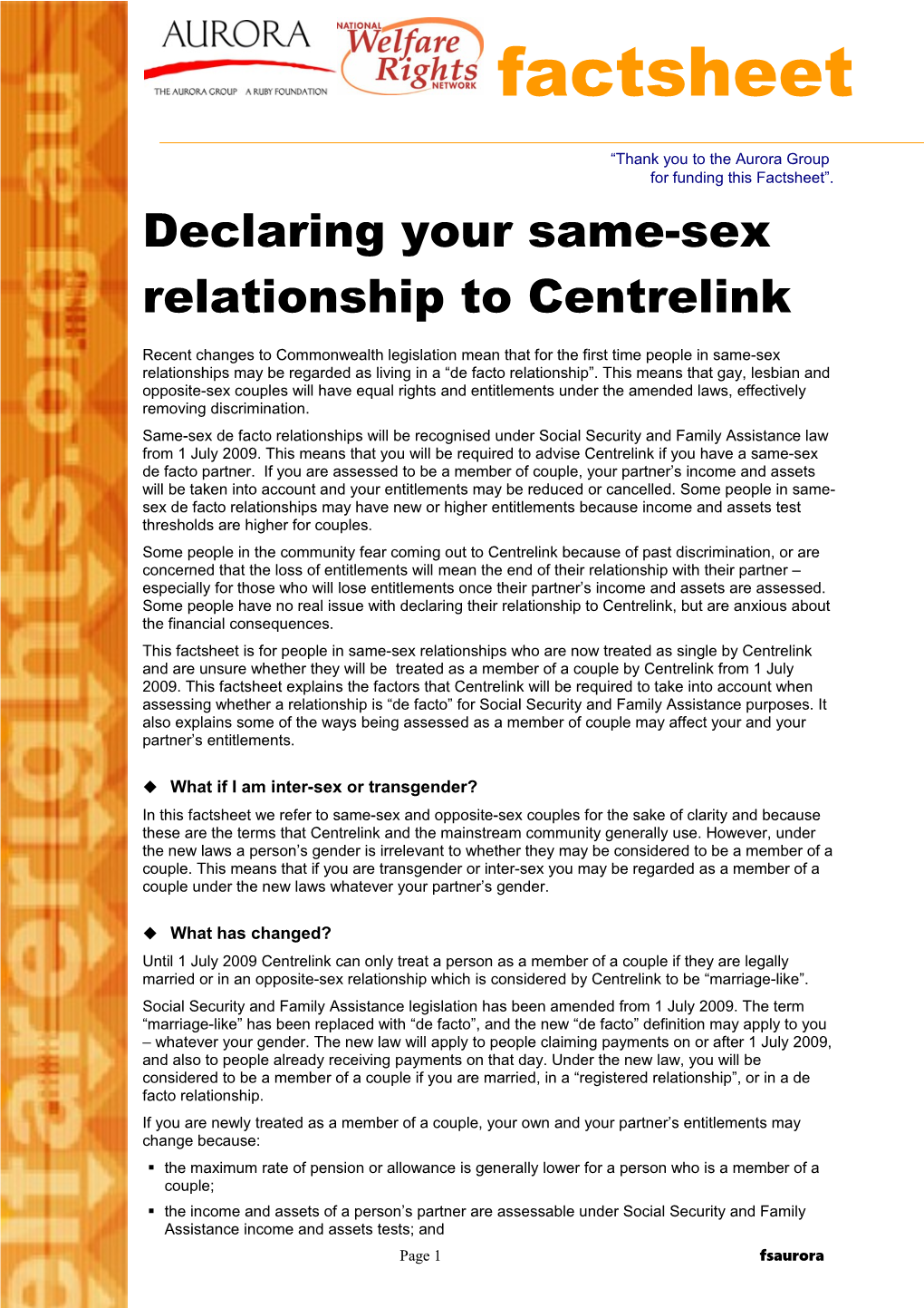 Declaring Your Same-Sex Relationship to Centrelink