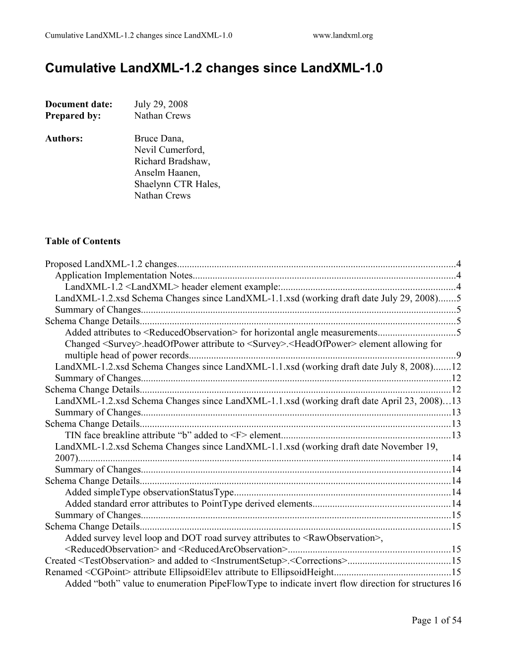 Cumulative Landxml-1.1 Changes Since Landxml-1.0