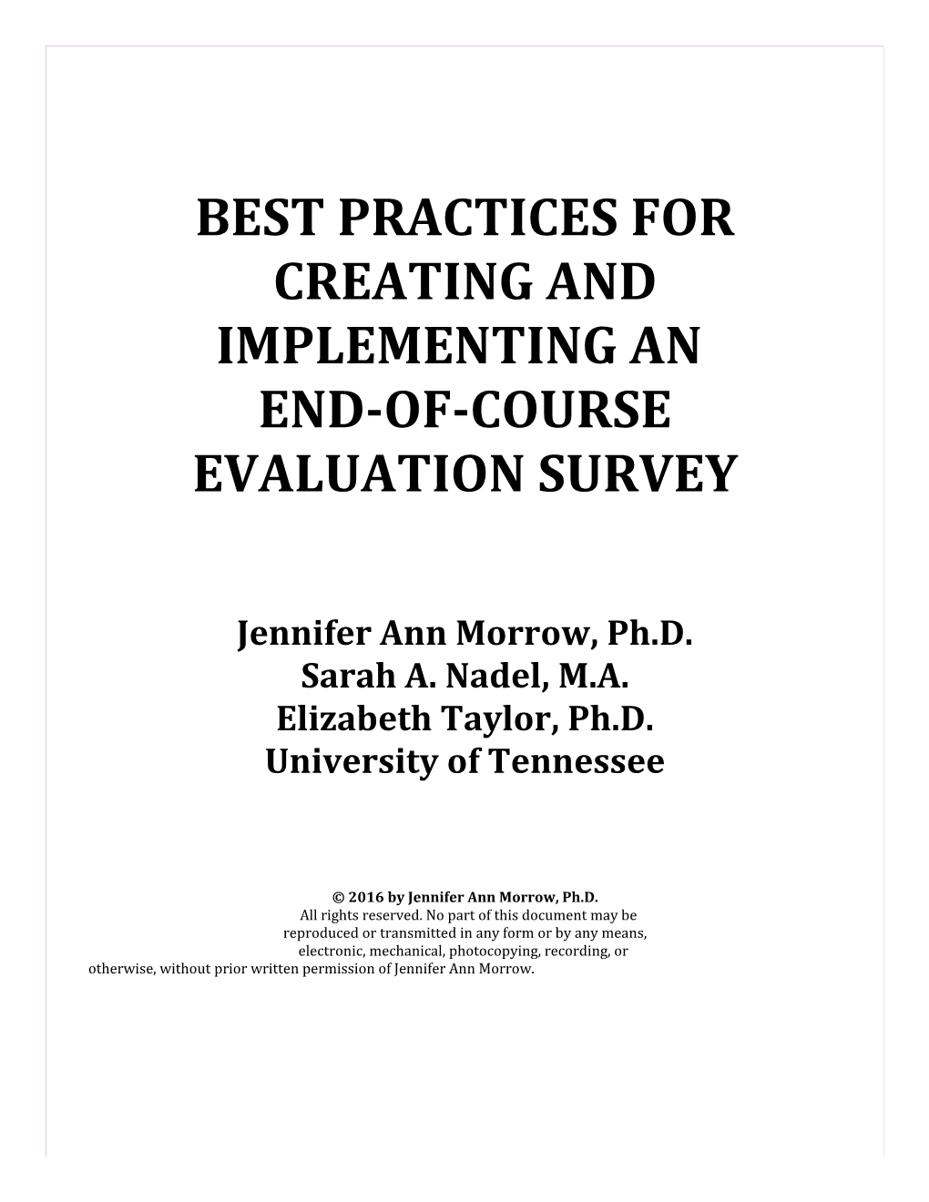 AAHLE 2016: Best Practices for Creating and Implementing an EOC Evaluation Survey