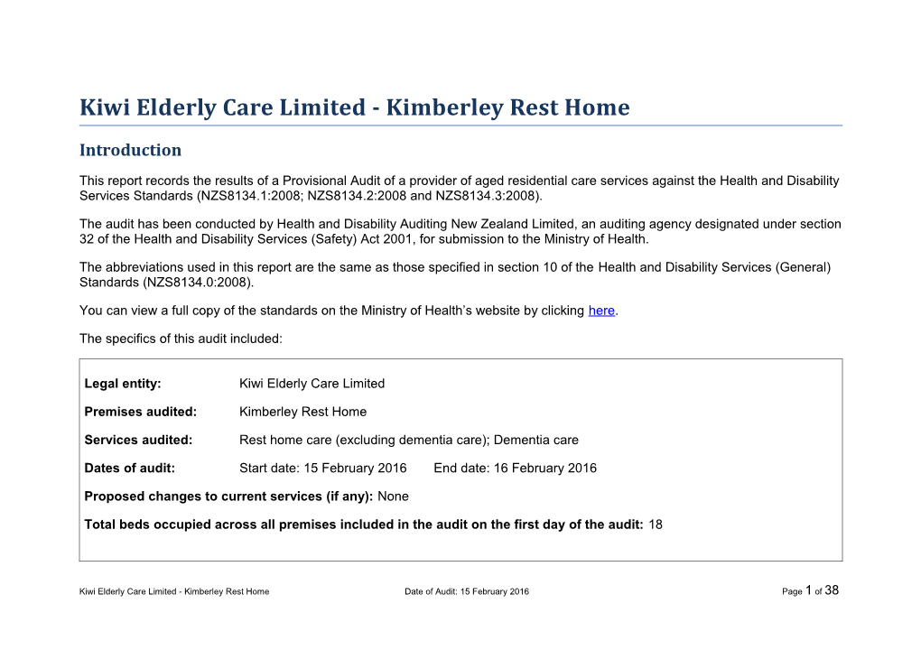 Kiwi Elderly Care Limited - Kimberley Rest Home