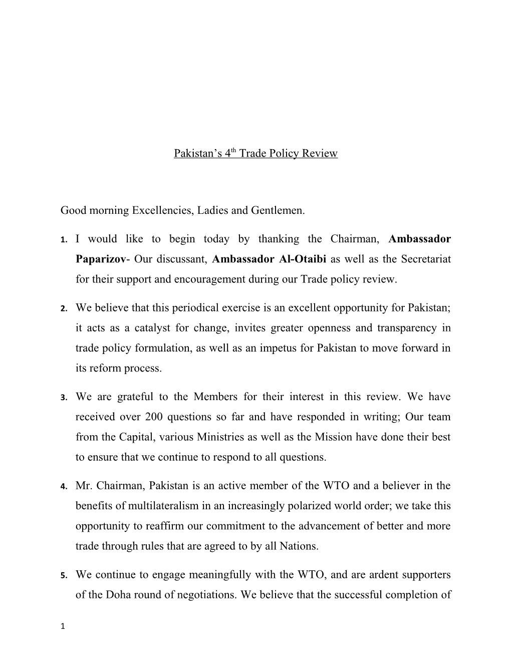 Pakistan S 4Th Trade Policy Review