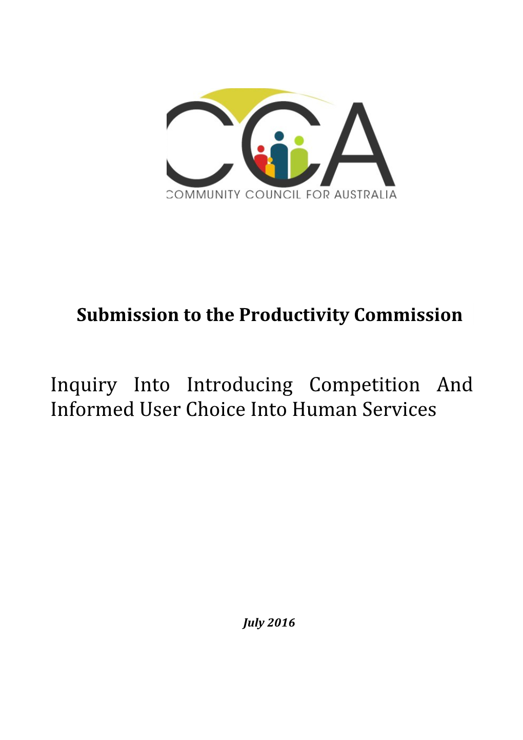 Submission 193 - Community Council for Australia (CCA) - Identifying Sectors for Reform