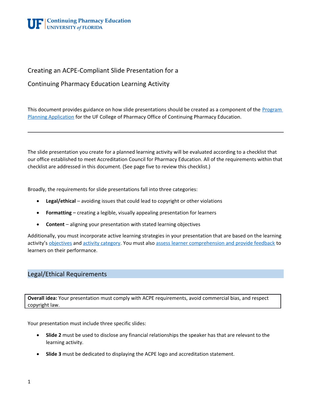 Creating an ACPE-Compliant Slide Presentation for A